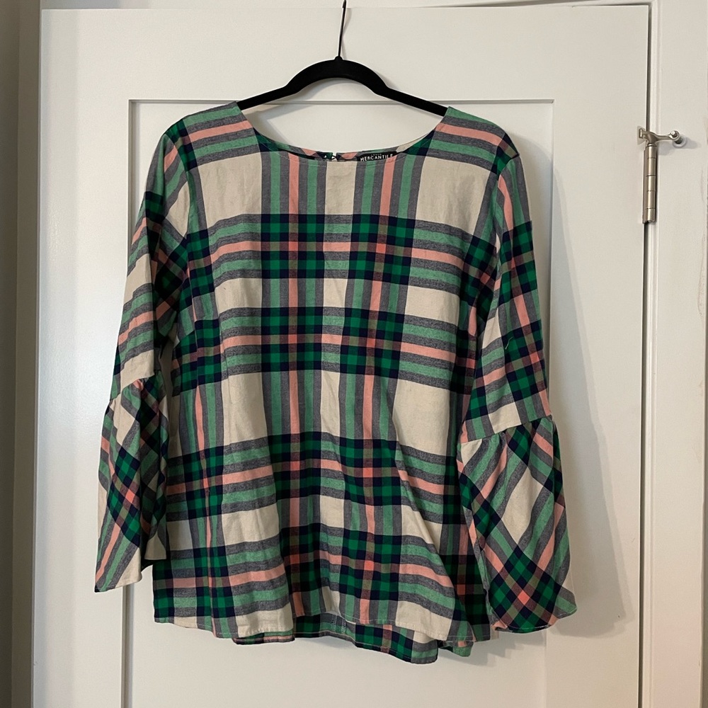 J Crew Factory Flannel Bell Sleeve Top